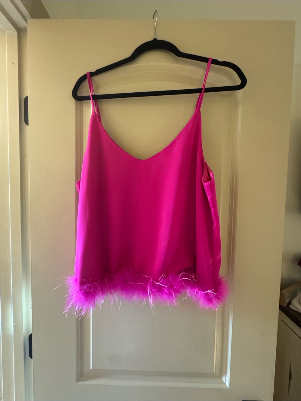 eesome Bright Fuchsia Feather-Trim Camisole